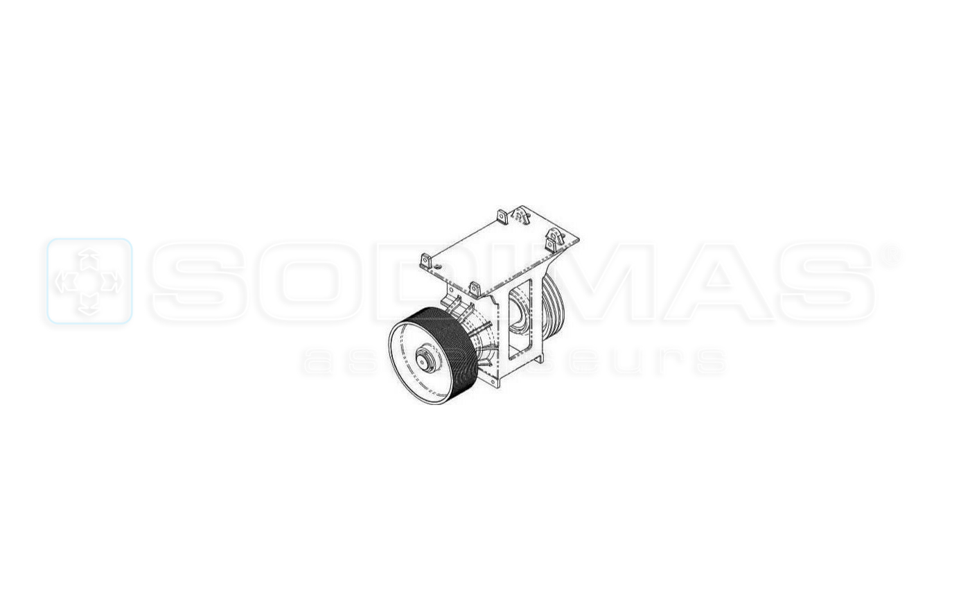 Ensemble châssis moteur Sodiciel 3 - 630 kg (châssis + poulie traction 2 gorges et poulie motrice montée)