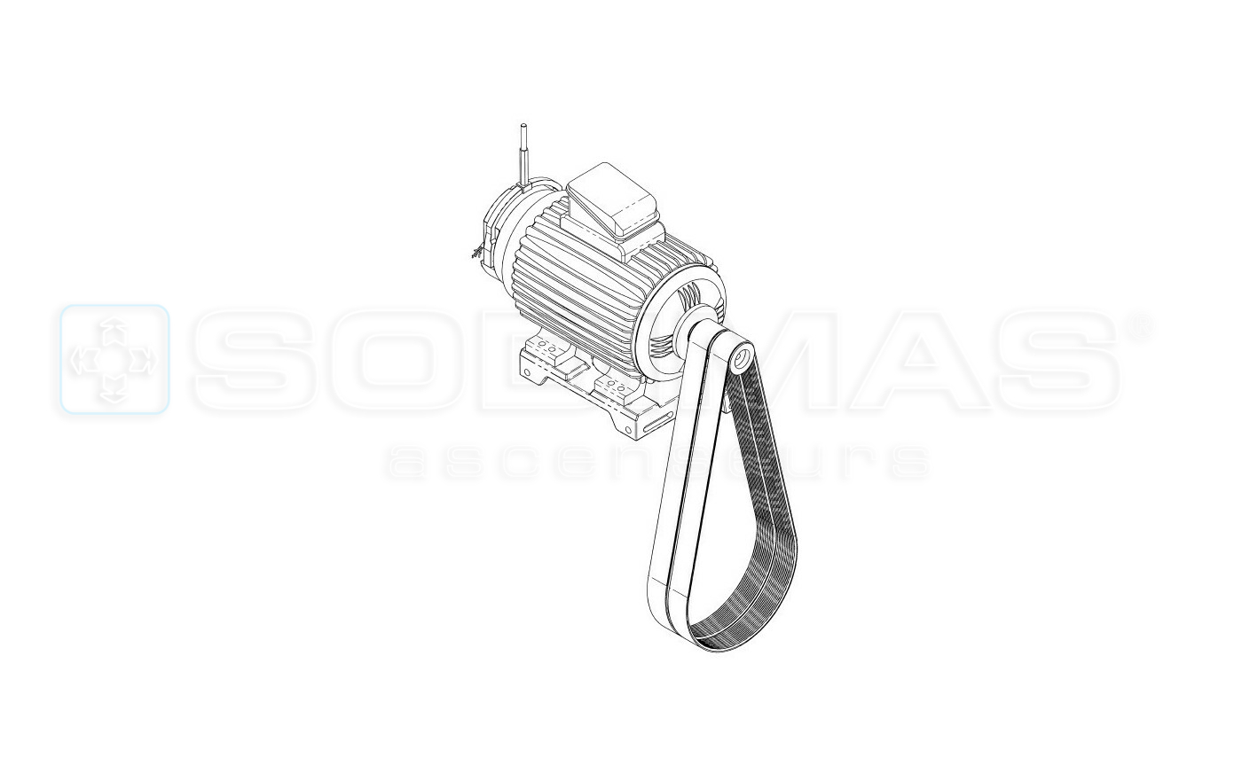 Ensemble chaise support moteur Sodiciel 3 - 1000 kg (support, moteur B3 7 kW, 2 courroies, frein K7, codeur)
