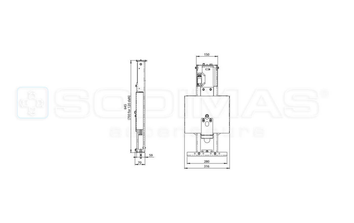 Tendeur à compression EN 81-20 - Ø 300 mm - 120 DAN double sens
