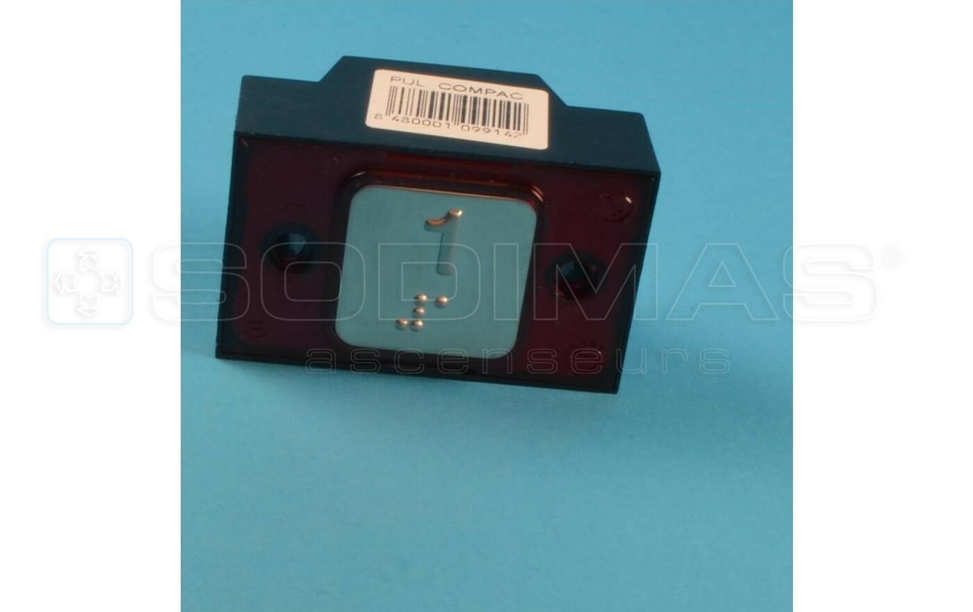 Bouton carré gravé 1 + braille LED rouge 1NO - 24 V