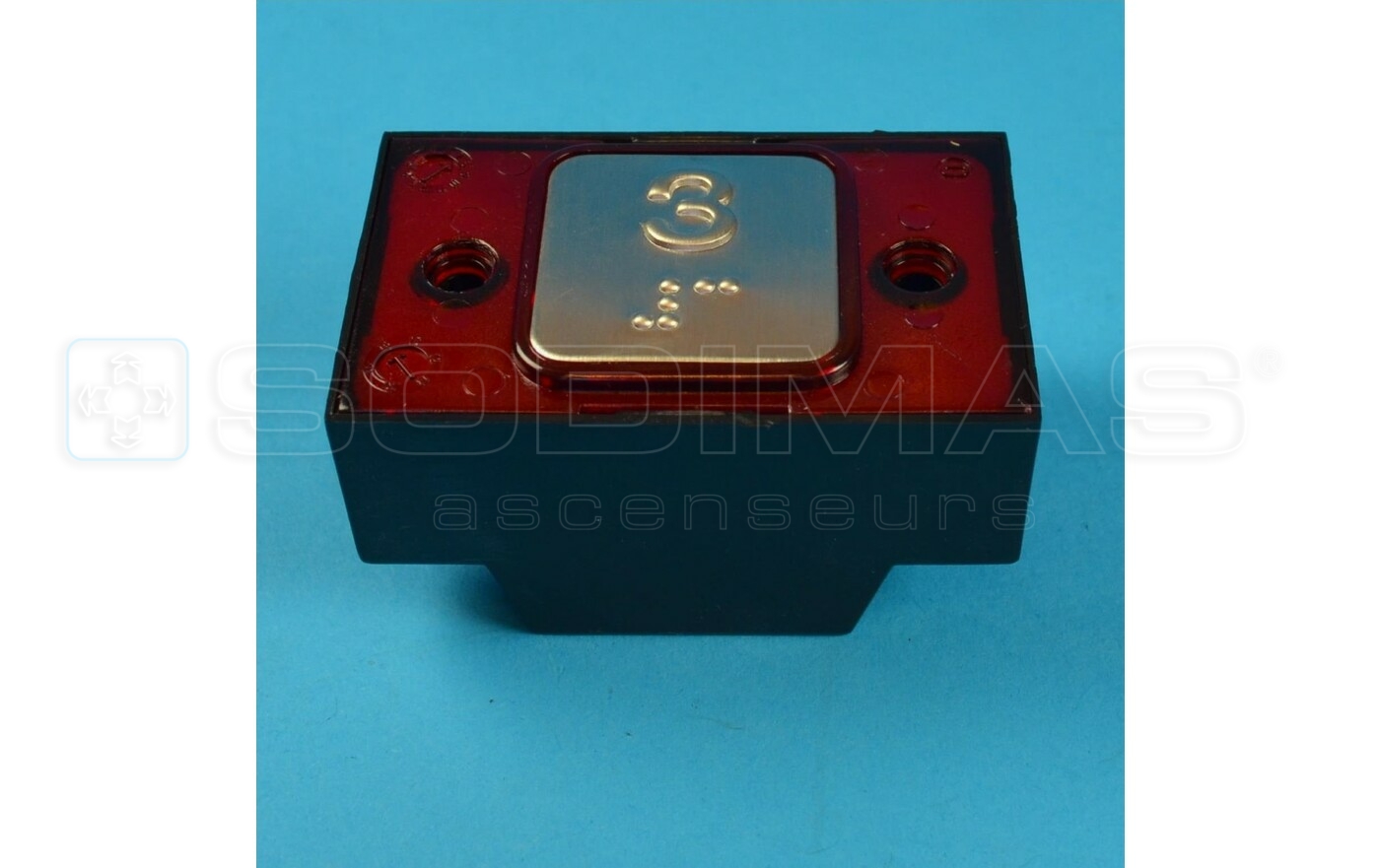 Bouton carré gravé 3 + braille LED rouge 1NO - 24 V