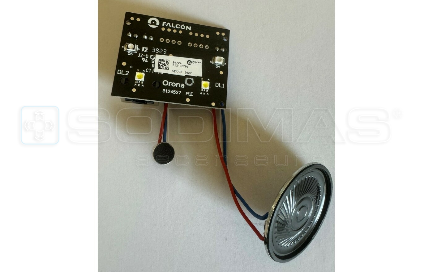 Carte microphone/haut parleur + eclairage secours 24 v 2 led - 512452701 ARCA 3 remplace 5124464