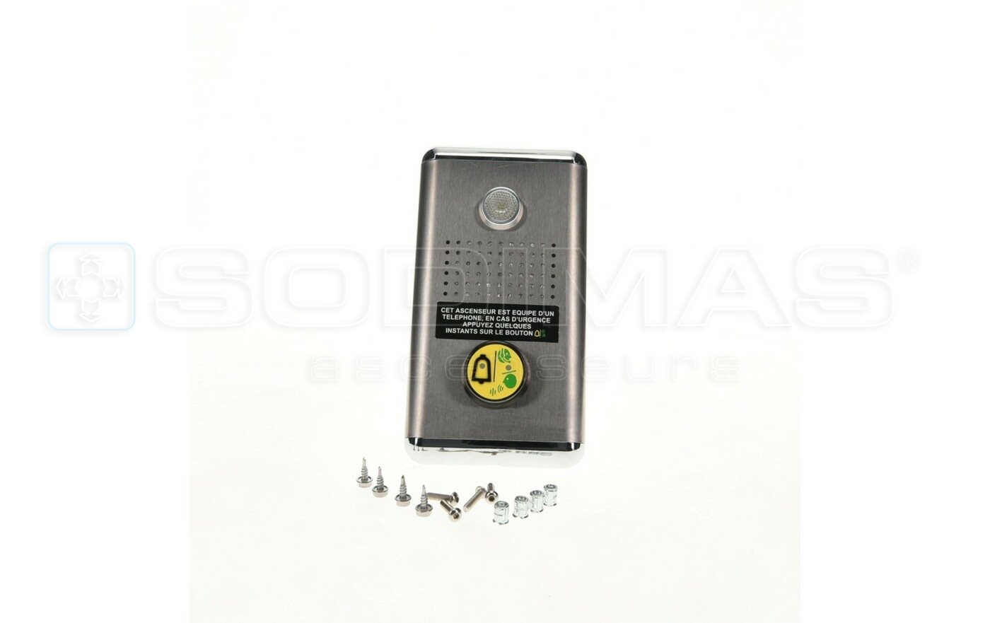 Plastron applique t&eacute;l&eacute;phone avec &eacute;clairage de secours (fourni sans t&eacute;l&eacute;phone, sans HP)