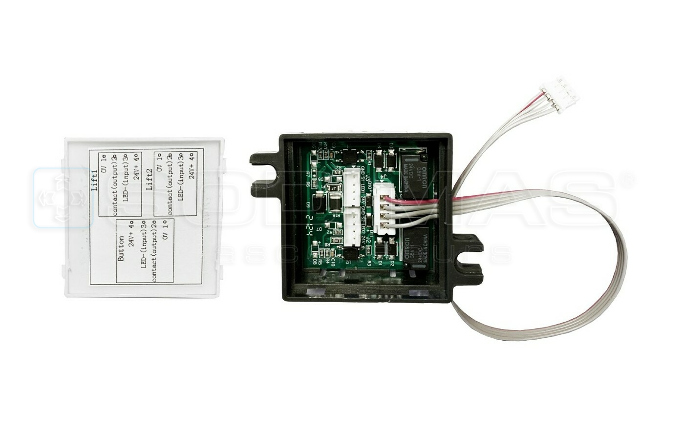 Boitier carte duplex 2 sorties isol&eacute;es avec c&acirc;ble bouton 20cm - 24Vcc