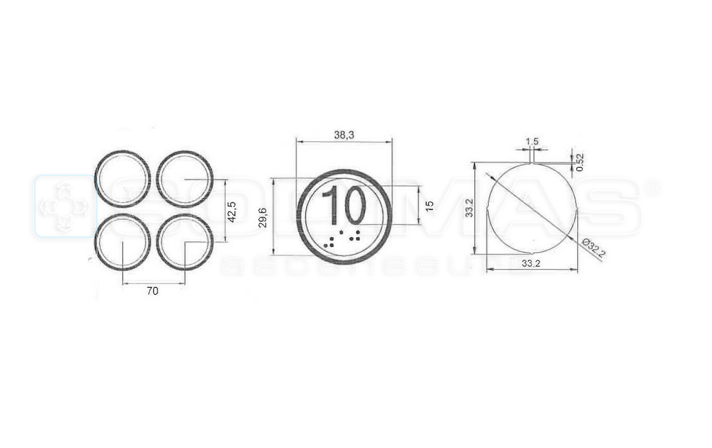 Bouton Venus XL inox fermeture > I < led rouge 1 contact 24 V , connecteur JST Bouton Venus XL inox fermeture > I < led rouge 1 contact 24 V , connecteur JST