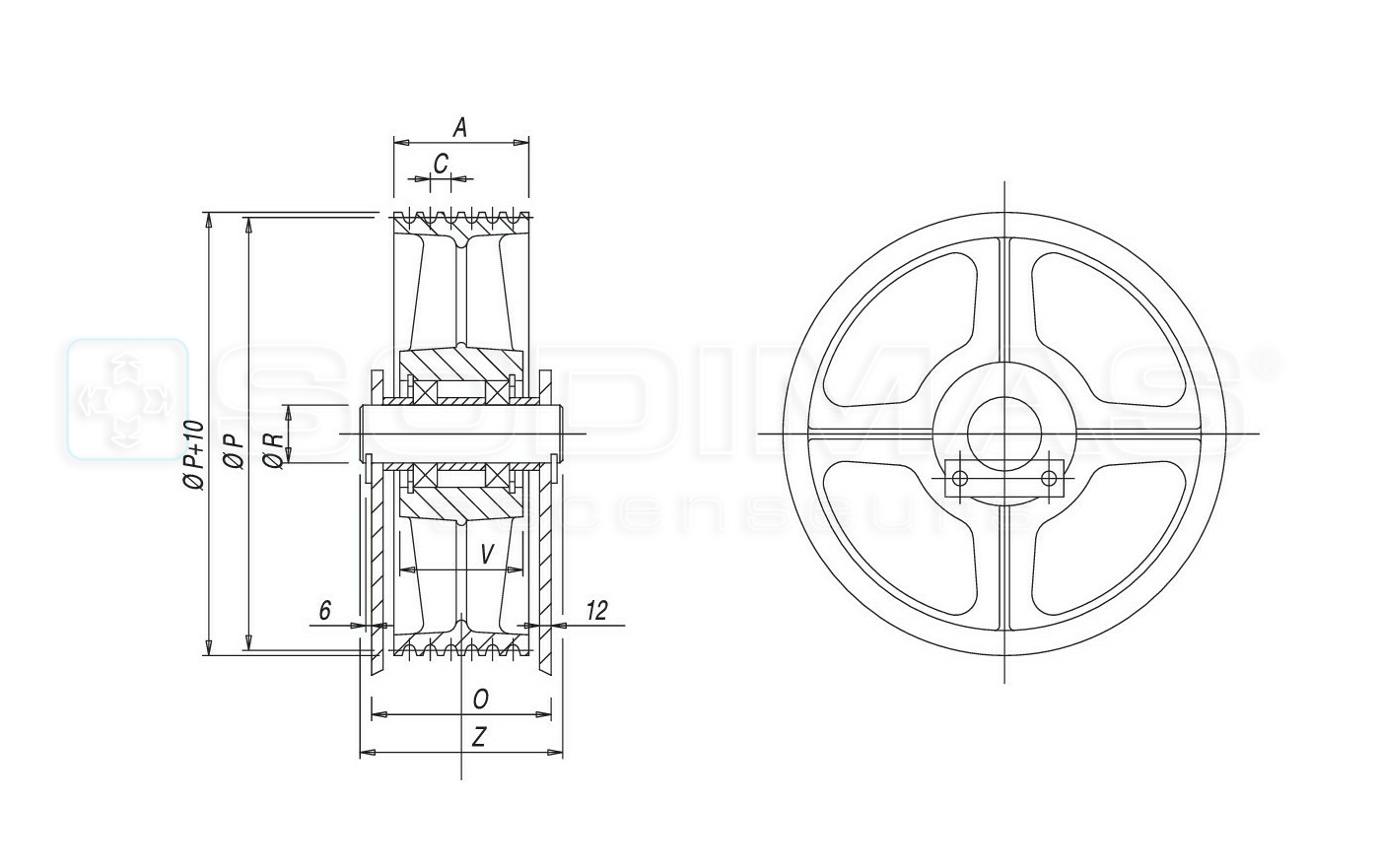 Poulie nue T241 500x6x12/13 SKF type 6212